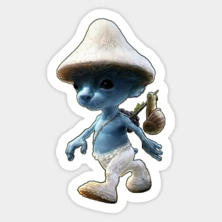 Funny Smurf cat Meme.Blue mushroom Cat meme. Sticker